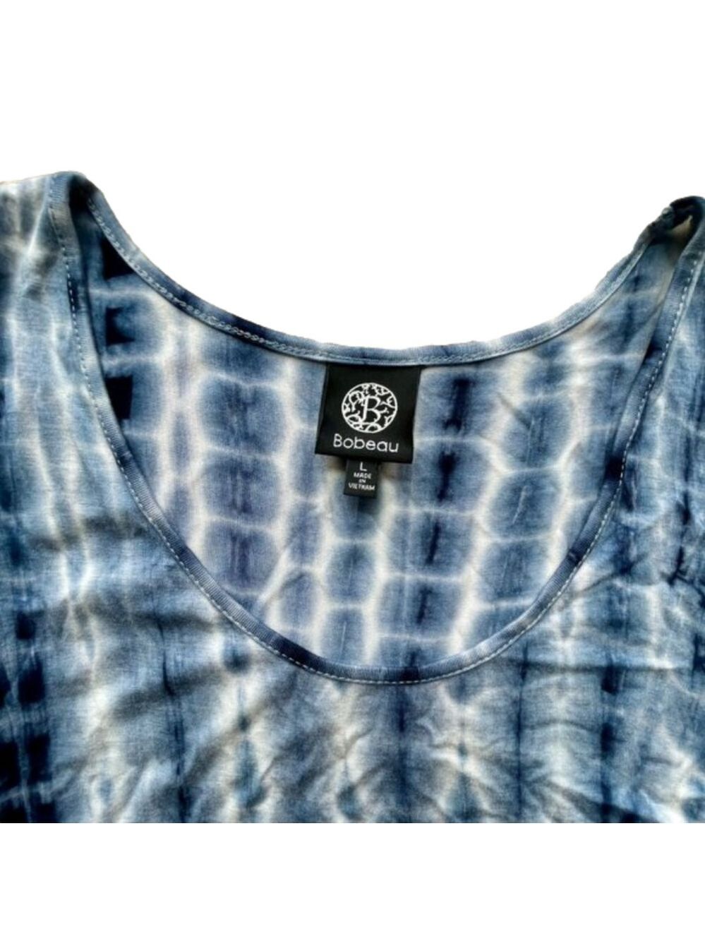 Blue and White Tie Dye Bobeau Yoga Swing Tank, Size Large - Picture 3 of 10